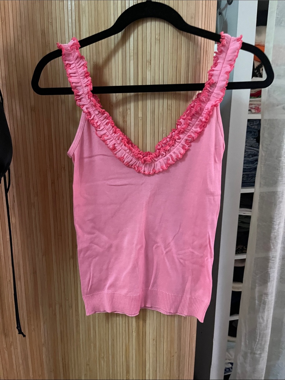Anne Fontaine Pink Ruffle V-Neck Camisole